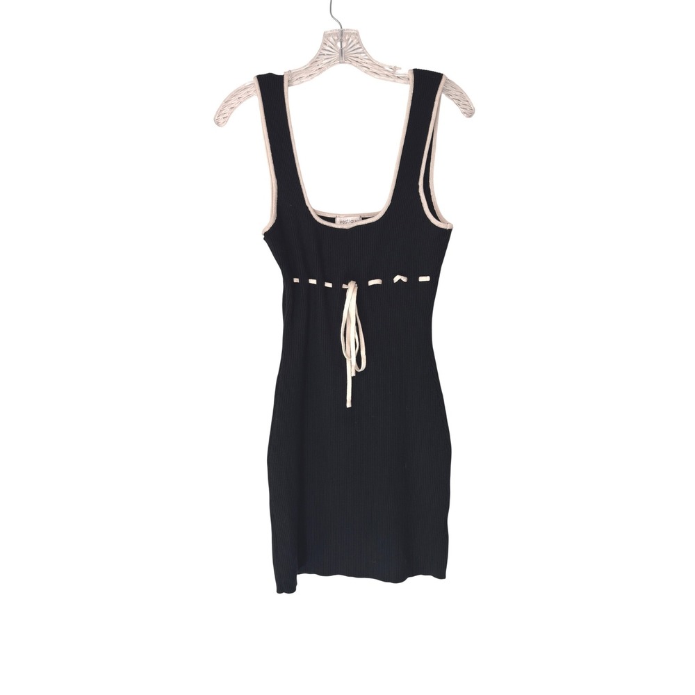 Vestique Sweater‎ Dress Black White Mini Ribbed Knit Sleeveless Stretch Large